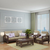 Trinity Solid Sheesham Wood 5 Seater Sofa Set With Coffee Table (3+1+1, Walnut Finish)